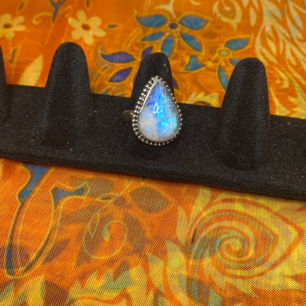 Solid Sterling Silver Rainbow Moonstone Ring - image 1